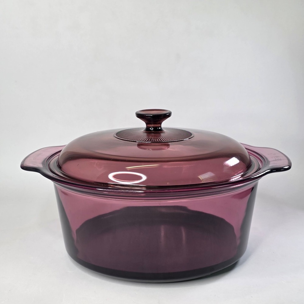 Corning Visions Cranberry Glass 5L Dutch Oven Casserole Teflon Bottom Pyrex Lid
